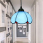 Vintage Stained Glass Pendant Light with Scalloped Dome Design