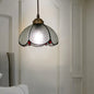 Vintage Stained Glass Pendant Light with Scalloped Dome Design