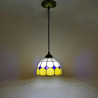 Vintage Stained Glass Pendant Light with Scalloped Dome Design