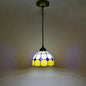 Vintage Stained Glass Pendant Light with Scalloped Dome Design