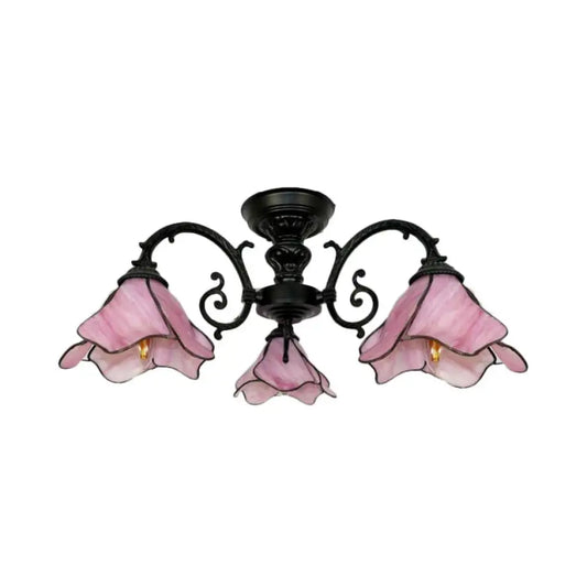 DecorBites™ DecorBites™ Vintage Stained Glass Petal Chandelier Lamp: 3/5 Bulbs, Living Room Ceiling Light in Pink