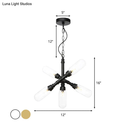 Vintage Starburst Chandelier – 5/6/8 Light Amber/Clear Glass Pendant Lamp