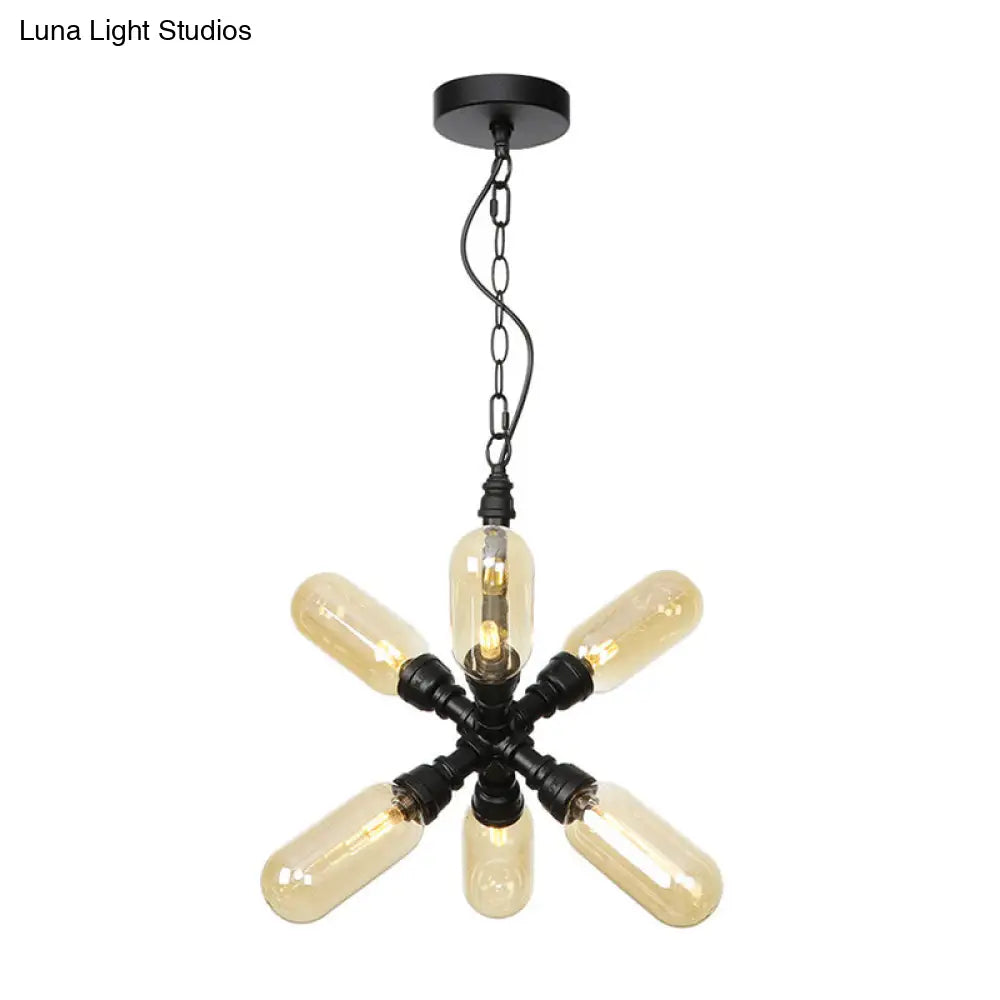 Vintage Starburst Chandelier – 5/6/8 Light Amber/Clear Glass Pendant Lamp