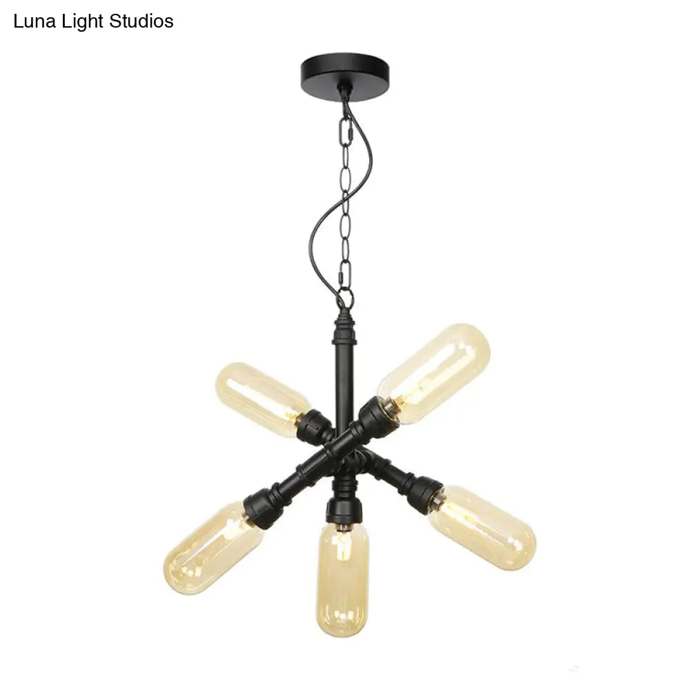 Vintage Starburst Chandelier – 5/6/8 Light Amber/Clear Glass Pendant Lamp