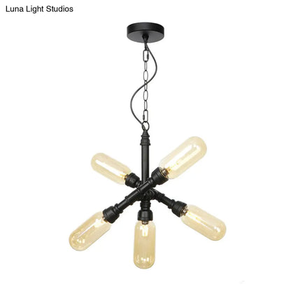 Vintage Starburst Chandelier – 5/6/8 Light Amber/Clear Glass Pendant Lamp