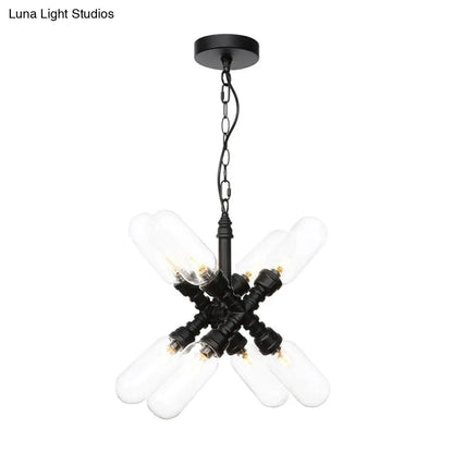 Vintage Starburst Chandelier – 5/6/8 Light Amber/Clear Glass Pendant Lamp