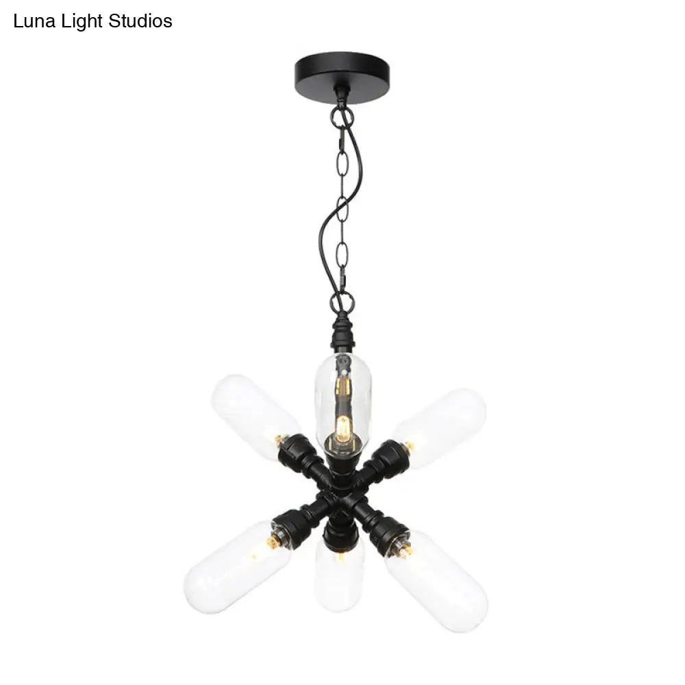 Vintage Starburst Chandelier – 5/6/8 Light Amber/Clear Glass Pendant Lamp