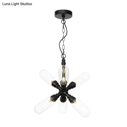 Vintage Starburst Chandelier – 5/6/8 Light Amber/Clear Glass Pendant Lamp