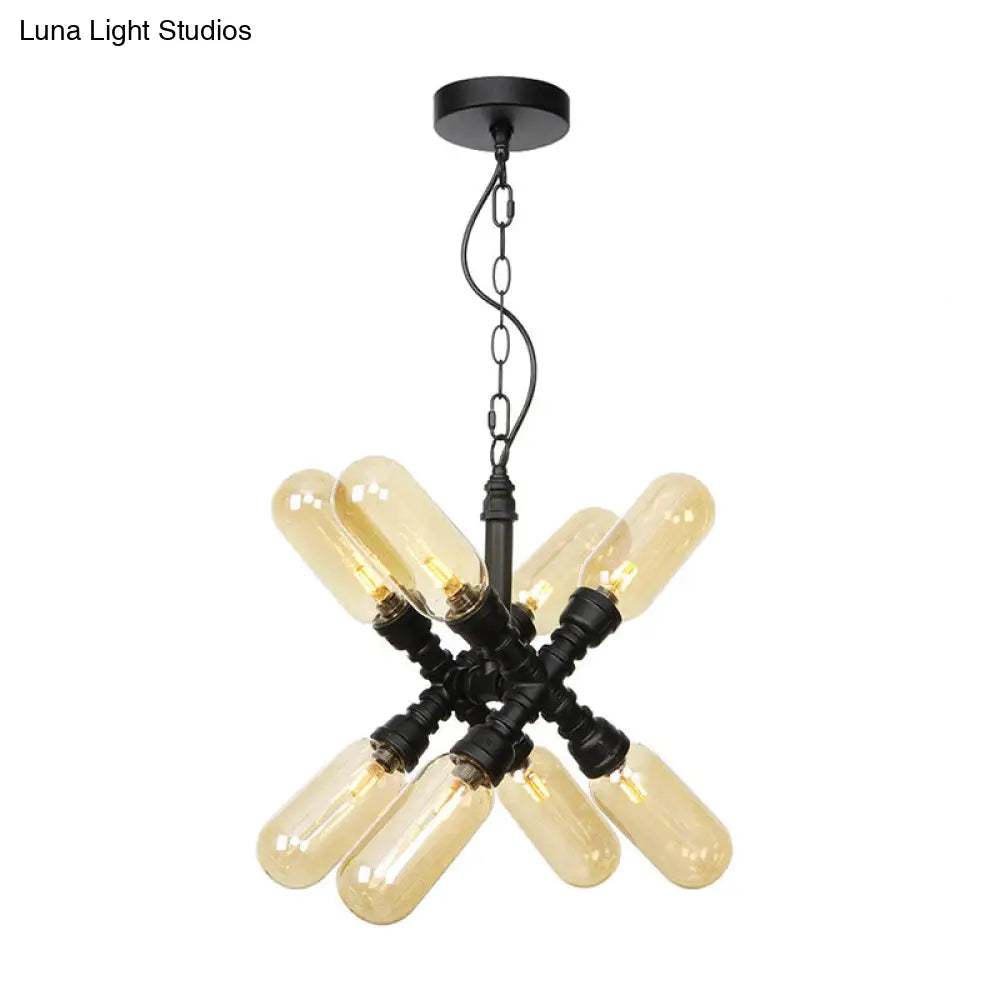 Vintage Starburst Chandelier – 5/6/8 Light Amber/Clear Glass Pendant Lamp