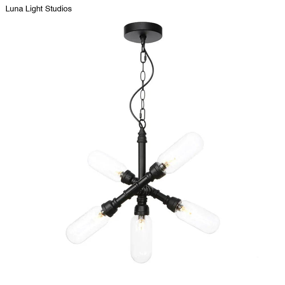 Vintage Starburst Chandelier – 5/6/8 Light Amber/Clear Glass Pendant Lamp