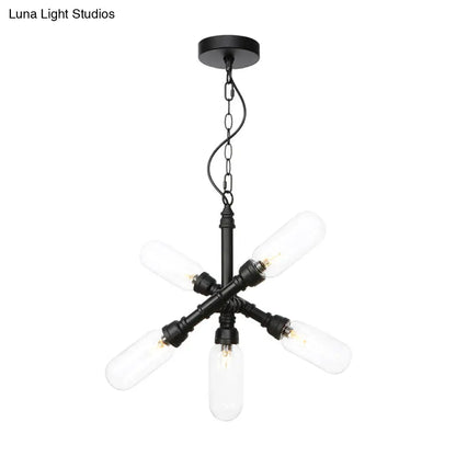 Vintage Starburst Chandelier – 5/6/8 Light Amber/Clear Glass Pendant Lamp