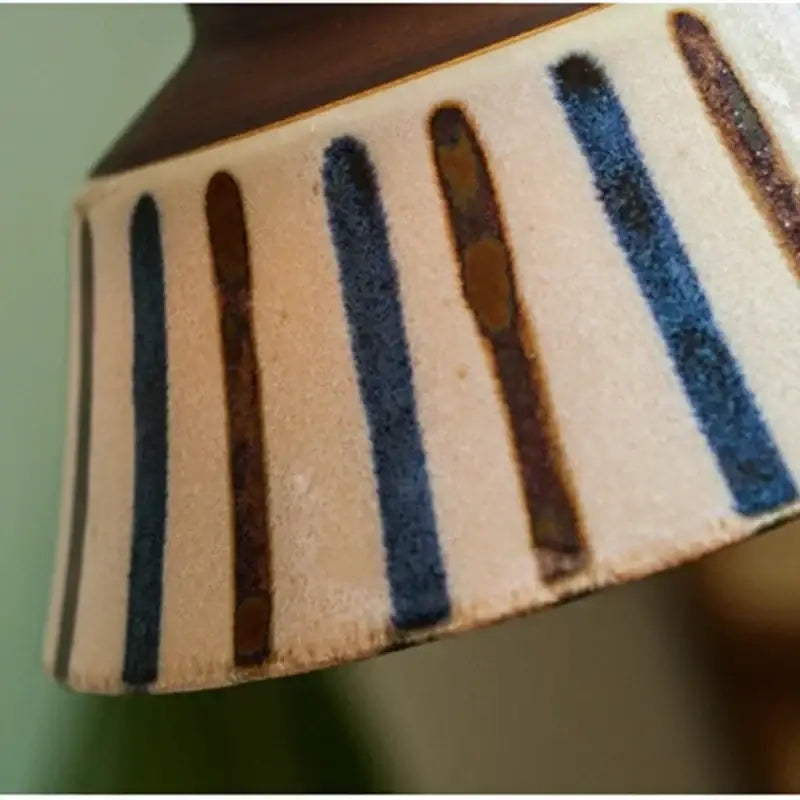 Vintage striped ceramic coloured glaze pendant light with beige body and dark blue and brown vertical stripes for dining room decorbites colored glaze pendant