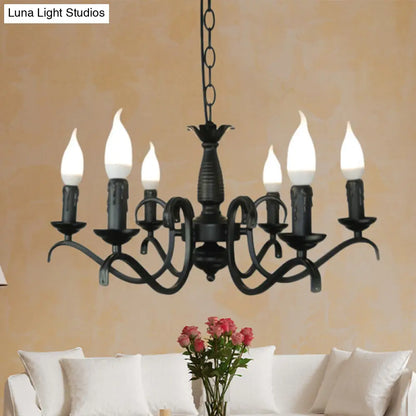 Lámpara de araña de estilo vintage con 3 o 5 luces sin llama - Lámpara colgante metálica negra para sala de estar