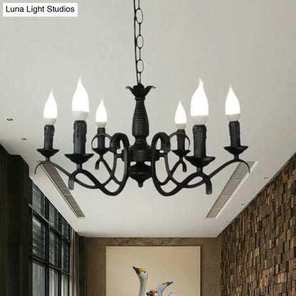 Lámpara de araña de estilo vintage con 3 o 5 luces sin llama - Lámpara colgante metálica negra para sala de estar