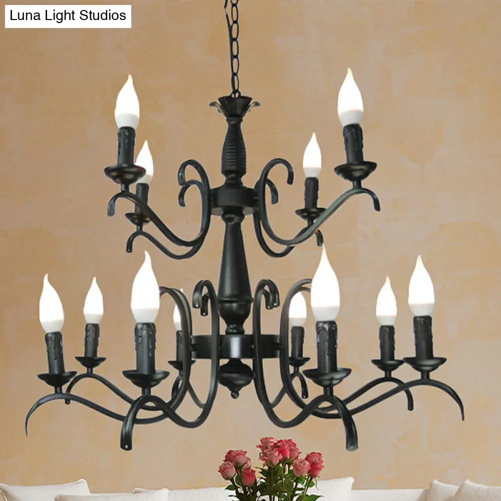 Lámpara de araña de estilo vintage con 3 o 5 luces sin llama - Lámpara colgante metálica negra para sala de estar