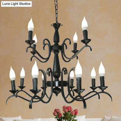 Lámpara de araña de estilo vintage con 3 o 5 luces sin llama - Lámpara colgante metálica negra para sala de estar