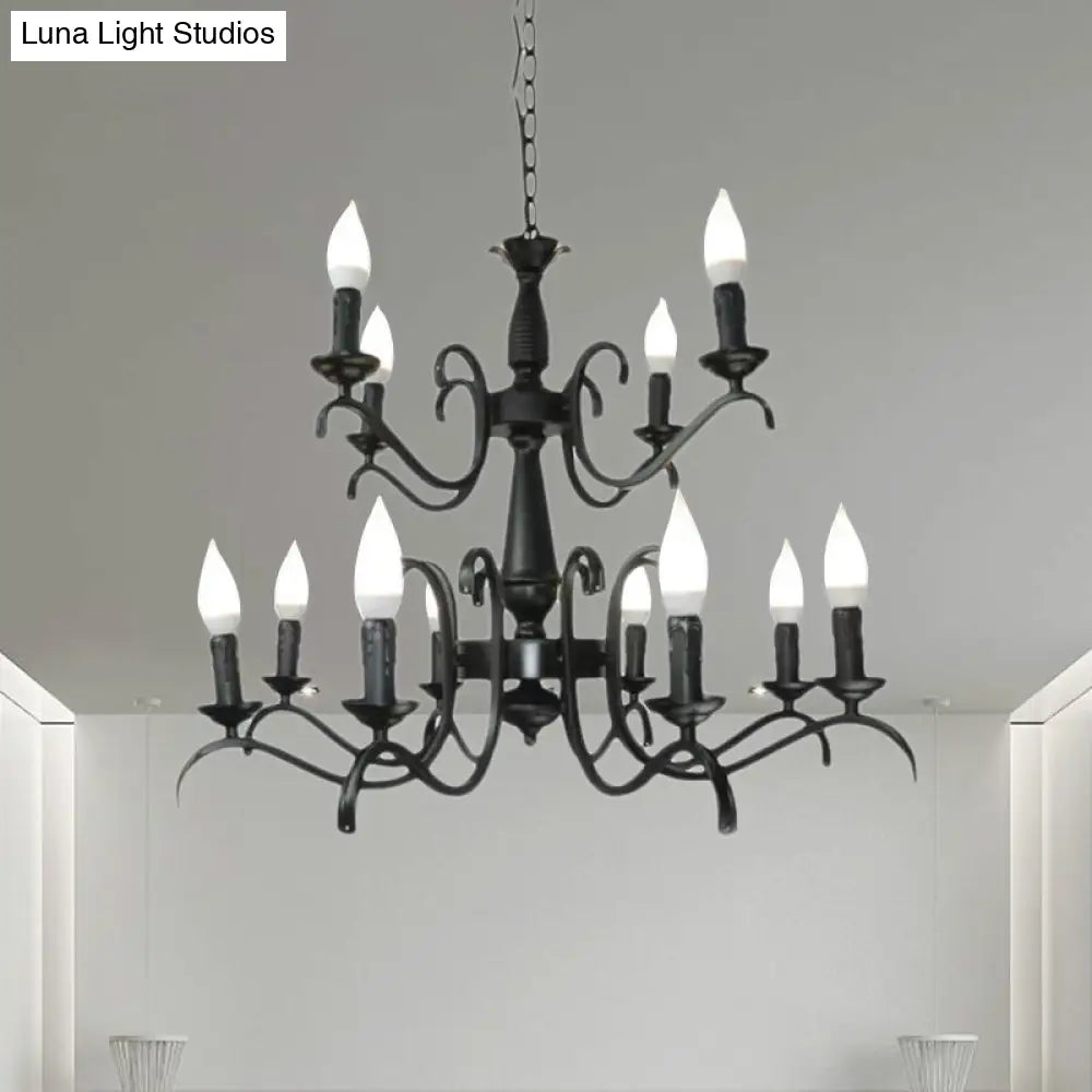 Lámpara de araña de estilo vintage con 3 o 5 luces sin llama - Lámpara colgante metálica negra para sala de estar