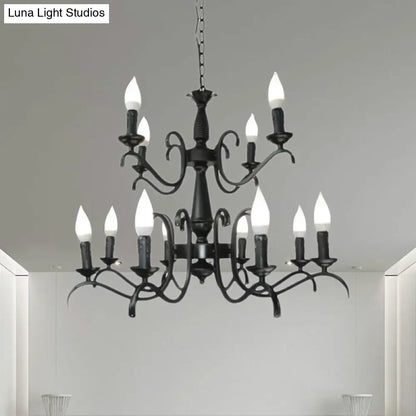 Lámpara de araña de estilo vintage con 3 o 5 luces sin llama - Lámpara colgante metálica negra para sala de estar