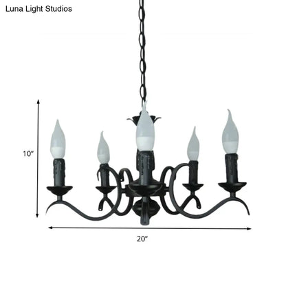 Lámpara de araña de estilo vintage con 3 o 5 luces sin llama - Lámpara colgante metálica negra para sala de estar