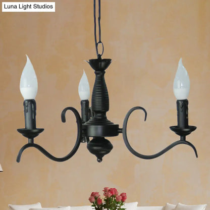 Lámpara de araña de estilo vintage con 3 o 5 luces sin llama - Lámpara colgante metálica negra para sala de estar