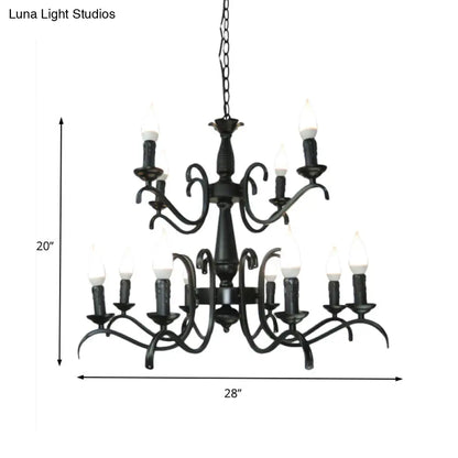Lámpara de araña de estilo vintage con 3 o 5 luces sin llama - Lámpara colgante metálica negra para sala de estar