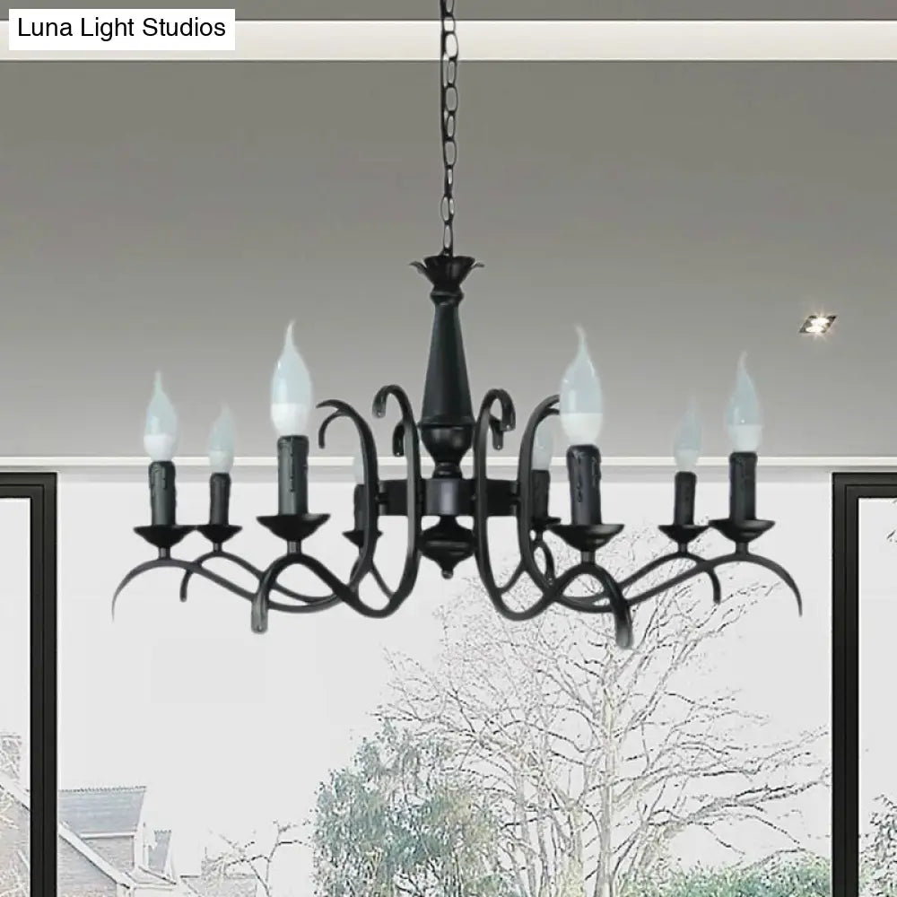 Lámpara de araña de estilo vintage con 3 o 5 luces sin llama - Lámpara colgante metálica negra para sala de estar