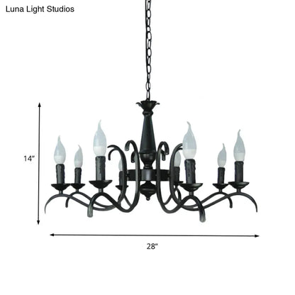 Lámpara de araña de estilo vintage con 3 o 5 luces sin llama - Lámpara colgante metálica negra para sala de estar