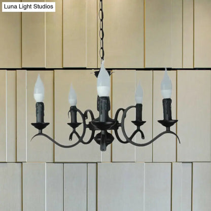 Lámpara de araña de estilo vintage con 3 o 5 luces sin llama - Lámpara colgante metálica negra para sala de estar