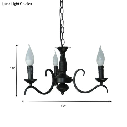 Lámpara de araña de estilo vintage con 3 o 5 luces sin llama - Lámpara colgante metálica negra para sala de estar