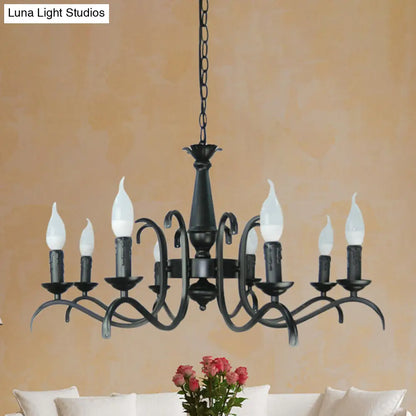 Lámpara de araña de estilo vintage con 3 o 5 luces sin llama - Lámpara colgante metálica negra para sala de estar