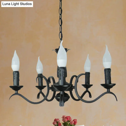 Lámpara de araña de estilo vintage con 3 o 5 luces sin llama - Lámpara colgante metálica negra para sala de estar