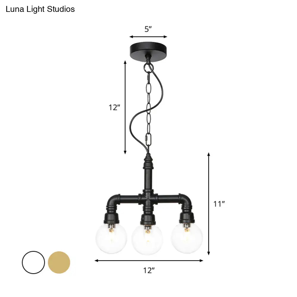 Vintage Style 3-Bulb Amber/Clear Glass Chandelier with LED Lighting for Dining Room Ceiling