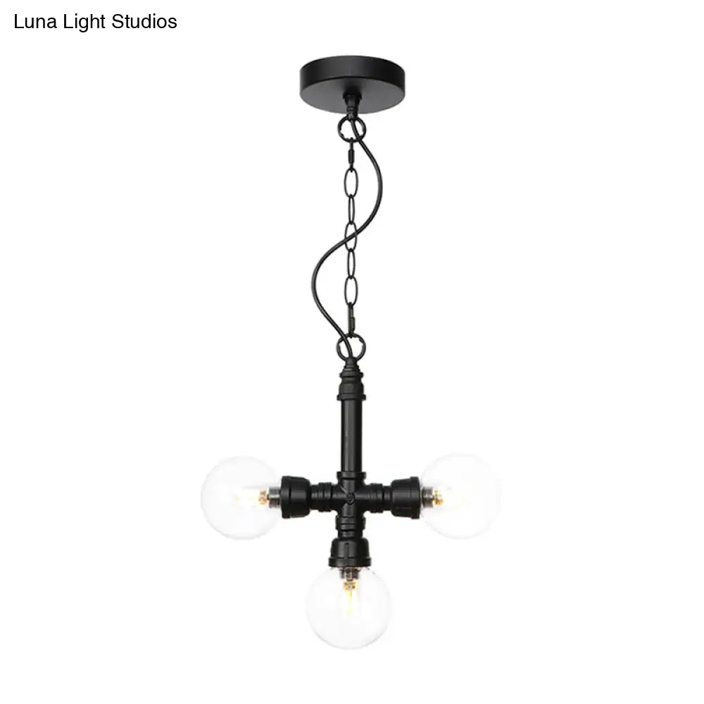 Vintage Style 3-Bulb Amber/Clear Glass Chandelier with LED Lighting for Dining Room Ceiling