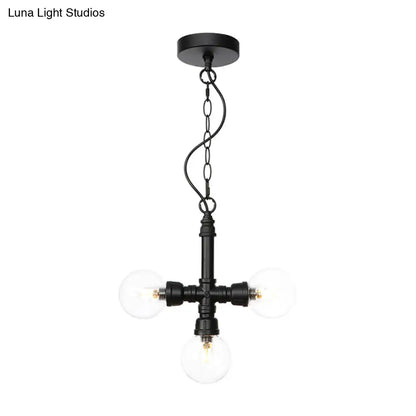 Vintage Style 3-Bulb Amber/Clear Glass Chandelier with LED Lighting for Dining Room Ceiling