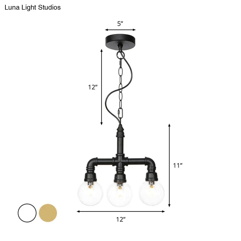 Vintage Style 3-Bulb Amber/Clear Glass Chandelier with LED Lighting for Dining Room Ceiling