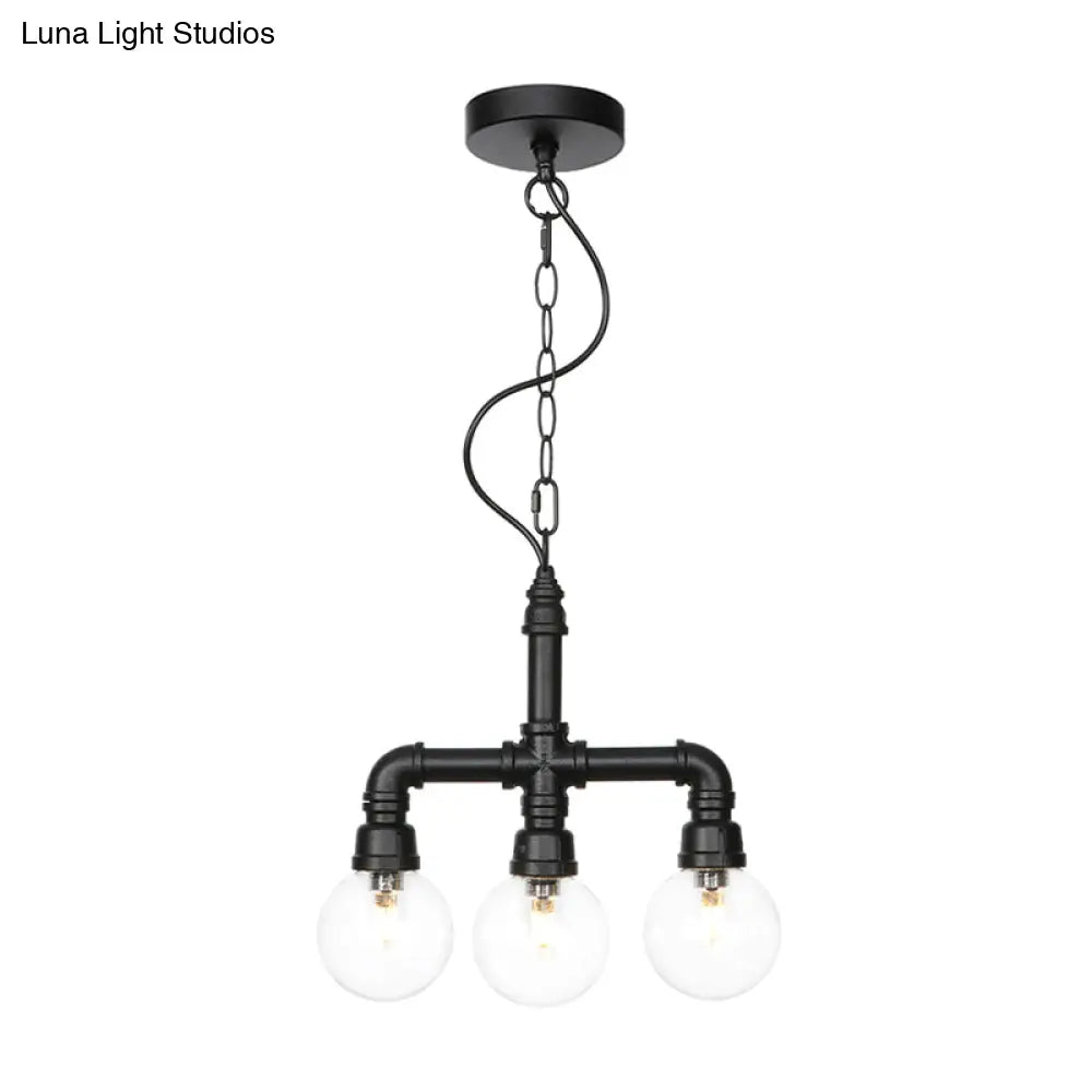 Vintage Style 3-Bulb Amber/Clear Glass Chandelier with LED Lighting for Dining Room Ceiling