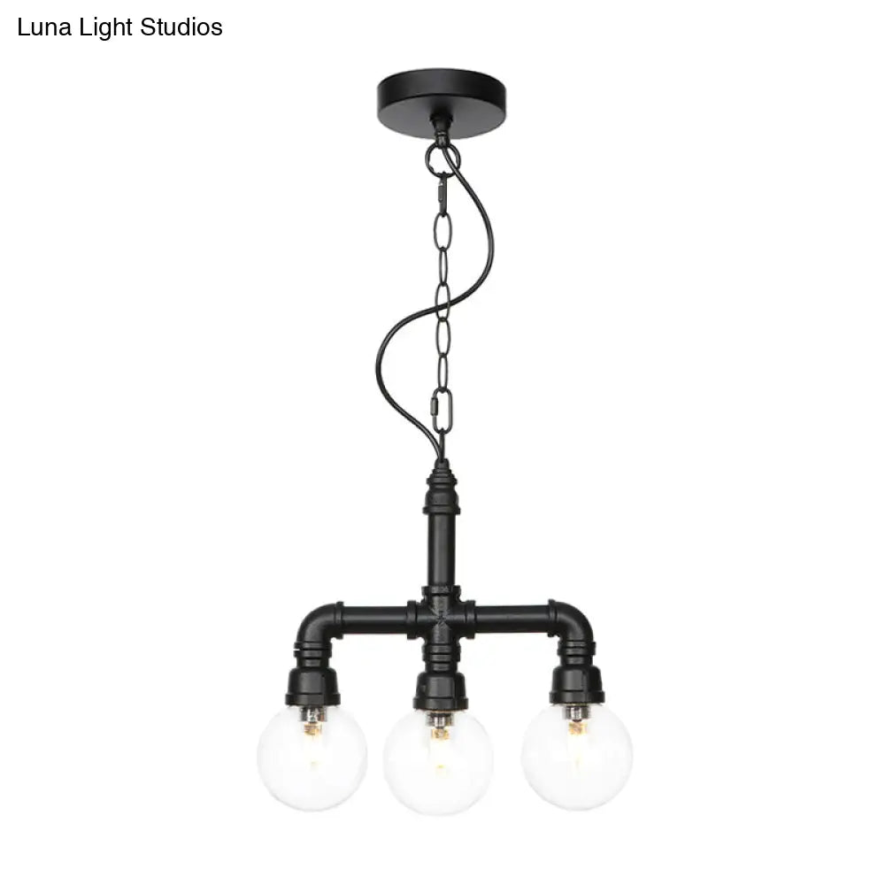 Vintage Style 3-Bulb Amber/Clear Glass Chandelier with LED Lighting for Dining Room Ceiling