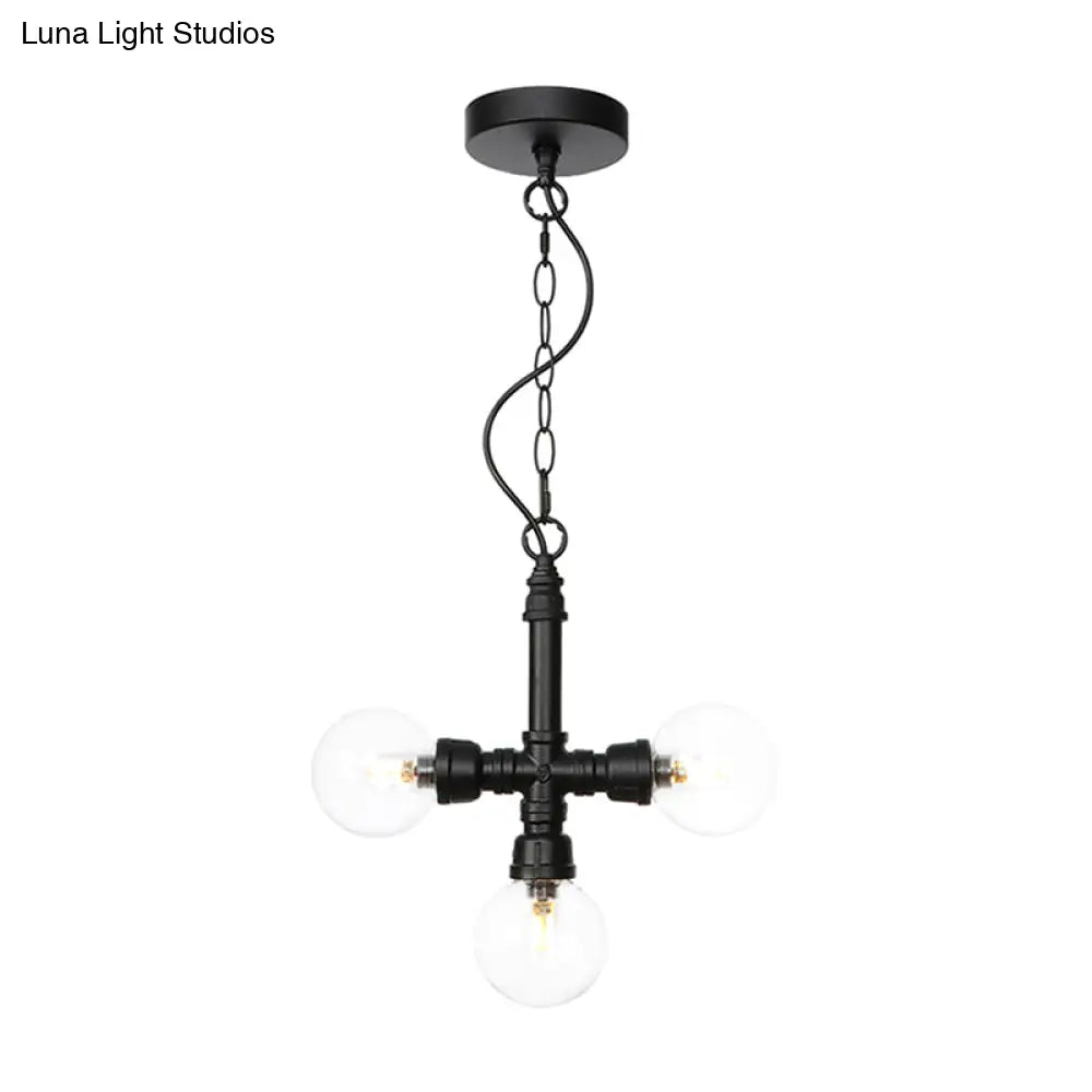 Vintage Style 3-Bulb Amber/Clear Glass Chandelier with LED Lighting for Dining Room Ceiling