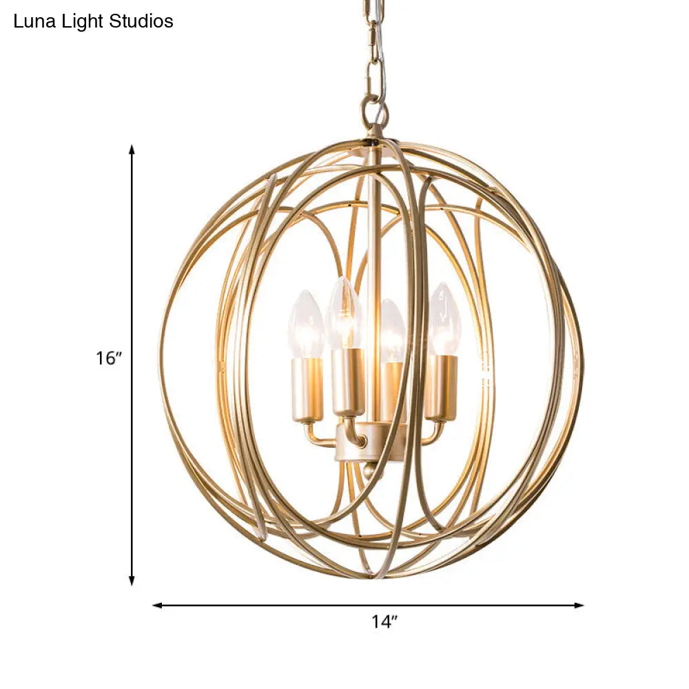 Vintage Style 3-Light Metal Cage Chandelier with Adjustable Chain for Indoor Ceiling - Metallic Orbit Shade Lamp