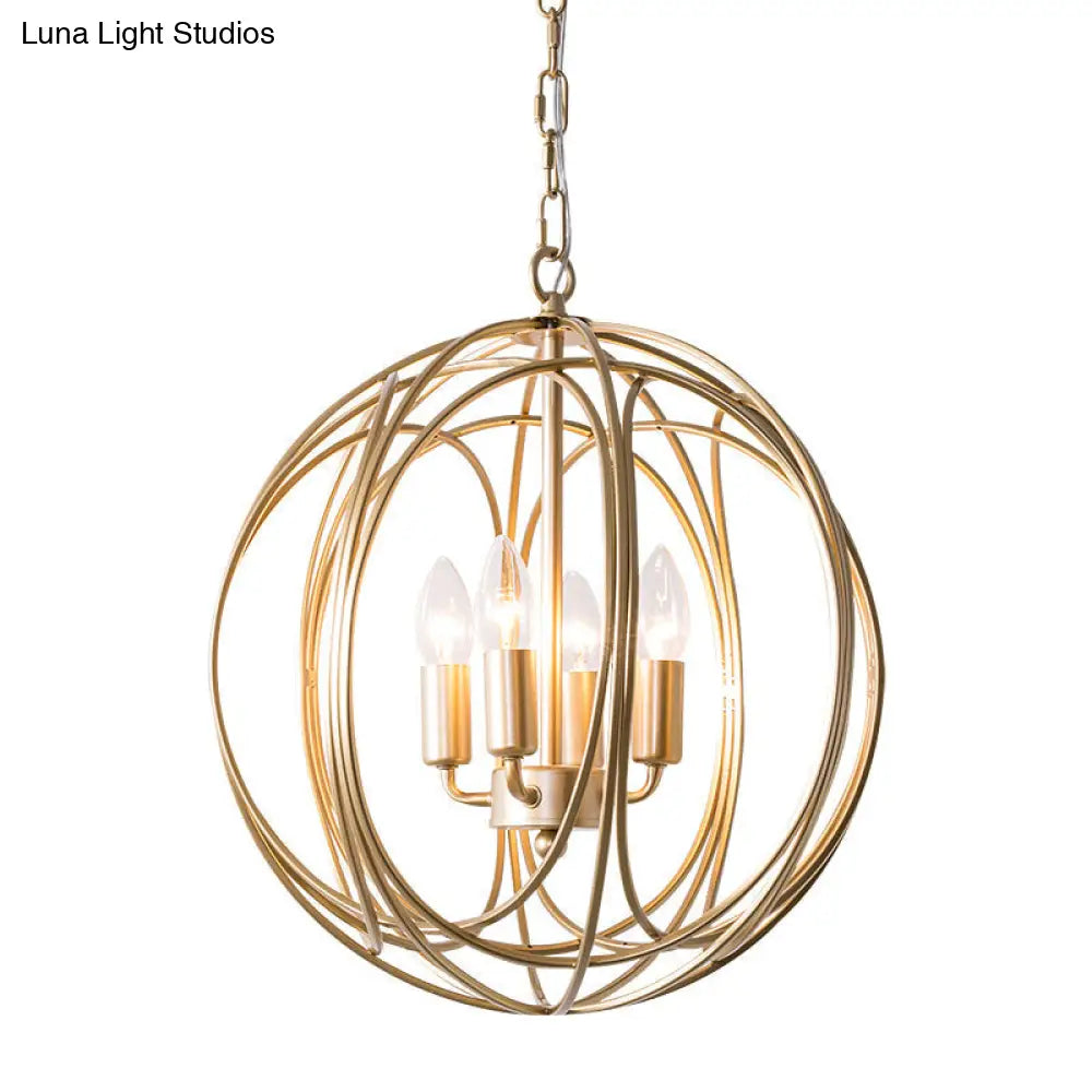 Vintage Style 3-Light Metal Cage Chandelier with Adjustable Chain for Indoor Ceiling - Metallic Orbit Shade Lamp
