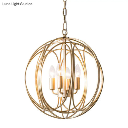Vintage Style 3-Light Metal Cage Chandelier with Adjustable Chain for Indoor Ceiling - Metallic Orbit Shade Lamp