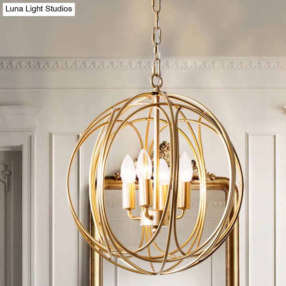 Vintage Style 3-Light Metal Cage Chandelier with Adjustable Chain for Indoor Ceiling - Metallic Orbit Shade Lamp