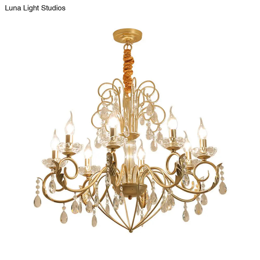 Lámpara colgante estilo vintage de 5/8 luces tipo vela – Lámpara colgante de araña de metal y cristal (dorada, altura ajustable)