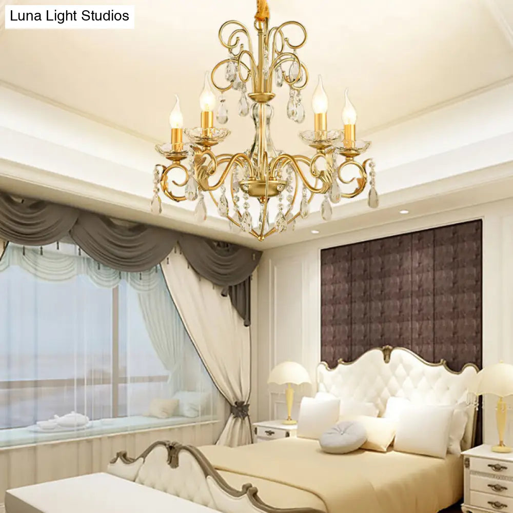 Lámpara colgante estilo vintage de 5/8 luces tipo vela – Lámpara colgante de araña de metal y cristal (dorada, altura ajustable)