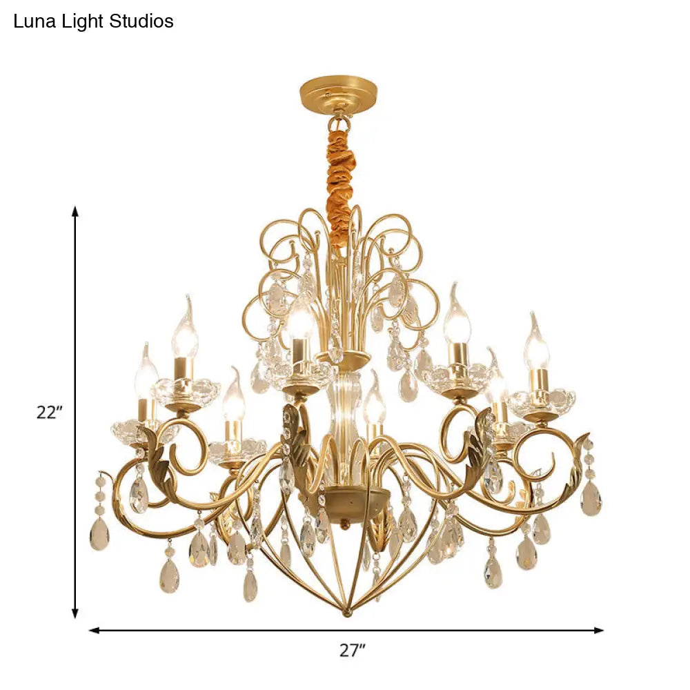 Lámpara colgante estilo vintage de 5/8 luces tipo vela – Lámpara colgante de araña de metal y cristal (dorada, altura ajustable)