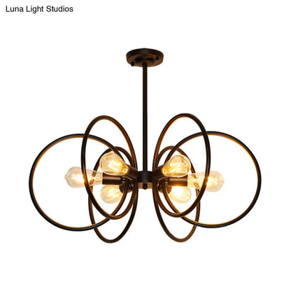 Vintage-Style 6-Light Metal Chandelier Ceiling Fixture for Restaurants - Black