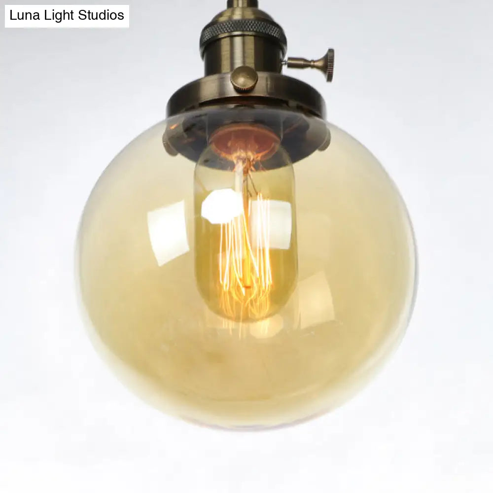 Vintage Style Amber/Clear Ridged Glass Pendant Light Fixture - 1 Light - Adjustable - Living Room Ceiling Light - Black/Bronze/Brass