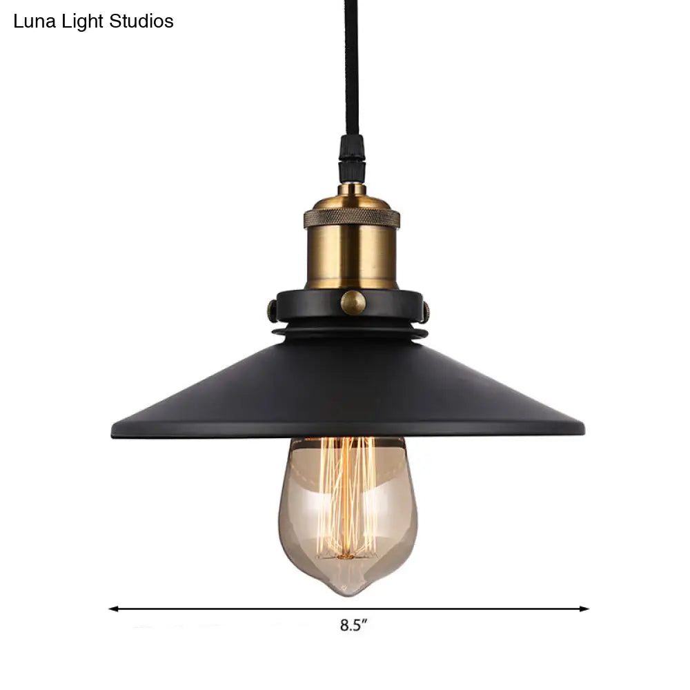 Vintage Style Black Conic Ceiling Light Fixture with Metallic Finish - 1 Bulb Living Room Pendant Light with Pulley