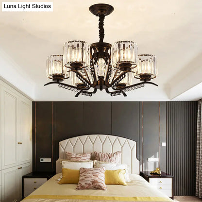 Lámpara de araña de cristal negro estilo vintage con forma de tambor - Lámpara colgante de 3/5 cabezas para comedor