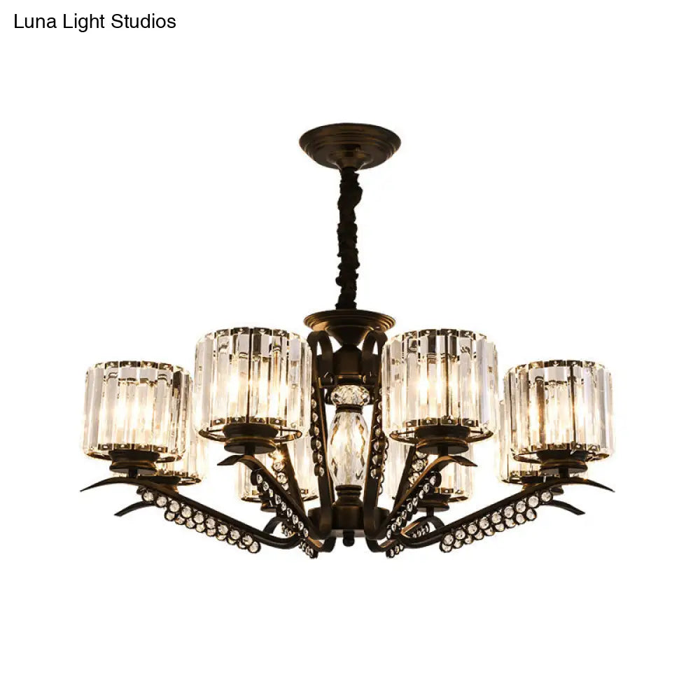 Lámpara de araña de cristal negro estilo vintage con forma de tambor - Lámpara colgante de 3/5 cabezas para comedor